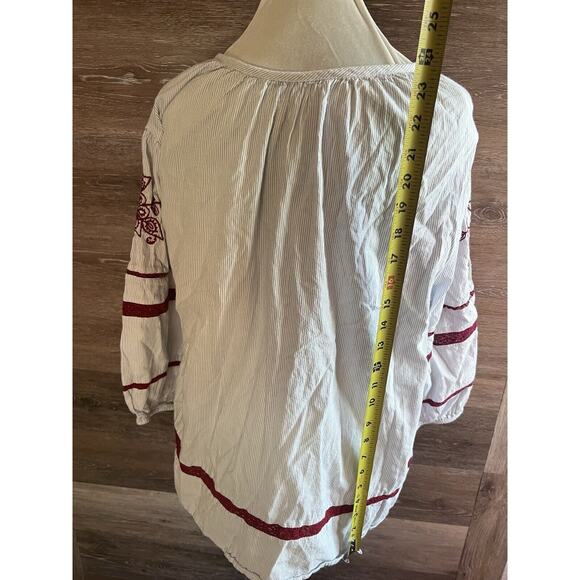 Velvet by Graham & Spencer Anthropologie Embroidered Striped Peasant Top Sz M - Picture 7 of 15